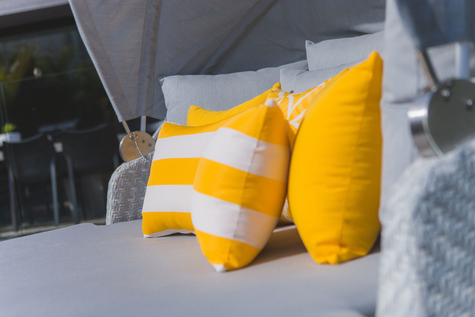 Yellow cushions on malibu daybed